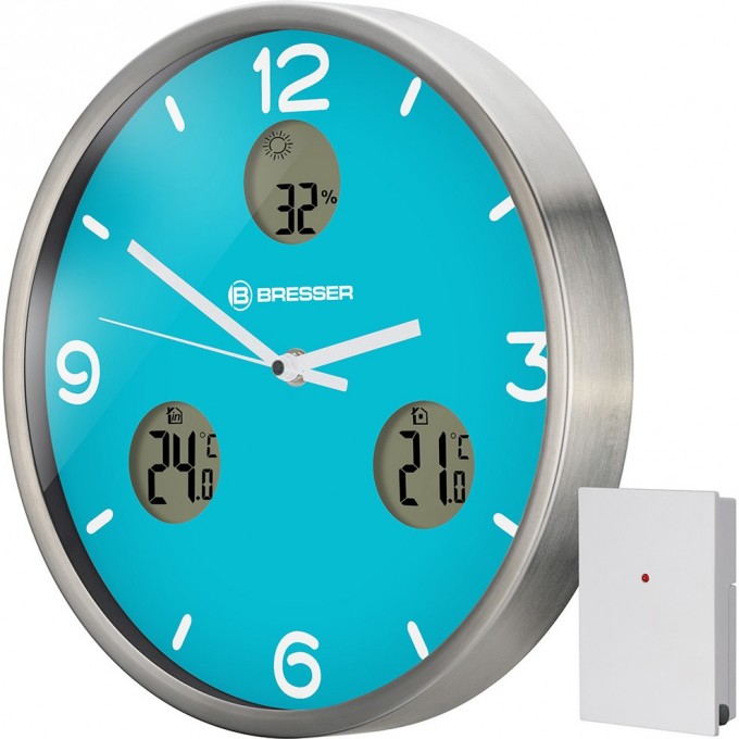 Часы настенные BRESSER MyTime io NX Thermo/Hygro, 30 см, голубые 76463 Часы настенные BRESSER MyTime io NX Thermo/Hygro, 30 см, голубые 76463