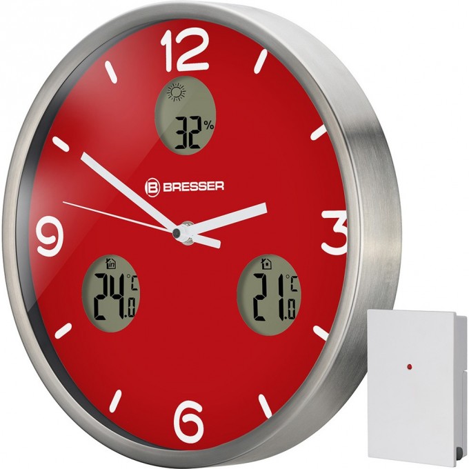 Часы настенные BRESSER MyTime io NX Thermo/Hygro, 30 см, красные 76462 Часы настенные BRESSER MyTime io NX Thermo/Hygro, 30 см, красные 76462