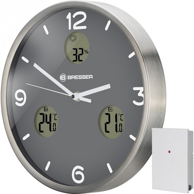 Часы настенные BRESSER MyTime io NX Thermo/Hygro, 30 см, серые 76438 Часы настенные BRESSER MyTime io NX Thermo/Hygro, 30 см, серые 76438