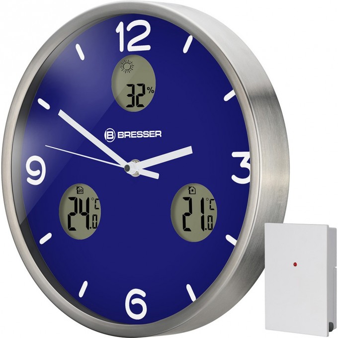 Часы настенные BRESSER MyTime io NX Thermo/Hygro, 30 см, синие 76465 Часы настенные BRESSER MyTime io NX Thermo/Hygro, 30 см, синие 76465