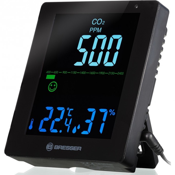 Гигрометр BRESSER Air Quality Smile с датчиком CO?, черный 78437 Гигрометр BRESSER Air Quality Smile с датчиком CO?, черный 78437