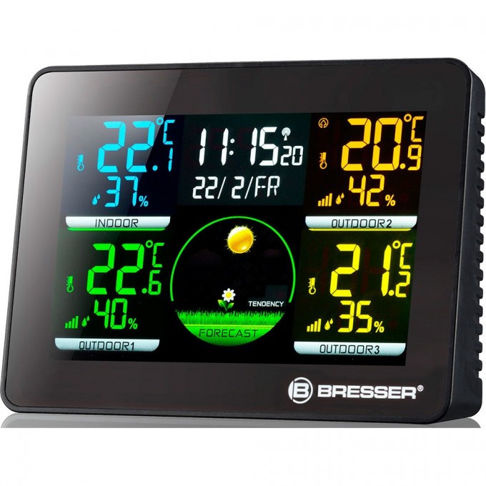 Метеостанция BRESSER Thermo Hygro Quadro NLX с тремя датчиками, черная 77031 Метеостанция BRESSER Thermo Hygro Quadro NLX с тремя датчиками, черная 77031