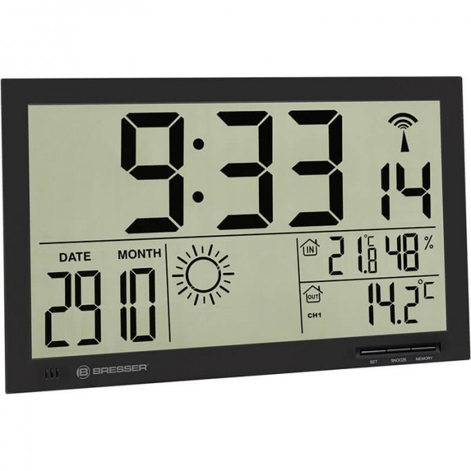 Метеостанция (настенные часы) BRESSER MyTime Jumbo LCD, черная 74646 Метеостанция (настенные часы) BRESSER MyTime Jumbo LCD, черная 74646