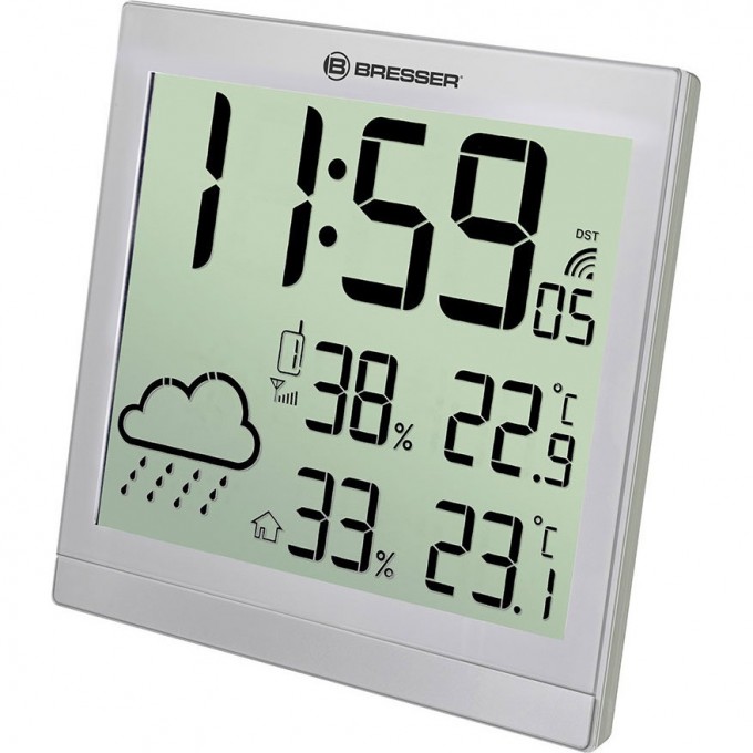Метеостанция (настенные часы) BRESSER TemeoTrend JC LCD с радиоуправлением, серебристая 73269 Метеостанция (настенные часы) BRESSER TemeoTrend JC LCD с радиоуправлением, серебристая 73269